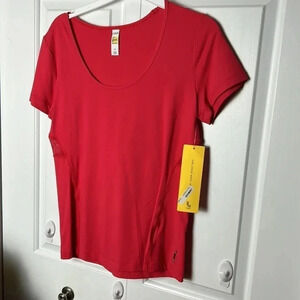 NWT LOLE CARDIO scoop neck sport top bright  pink with mesh tee shirt